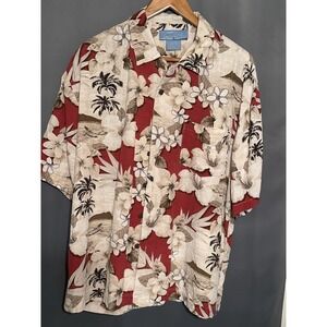 Bermuda Bay 100% Silk Mens Hawaiian Shirt Short Sleeve Floral Size XL ButtonDown